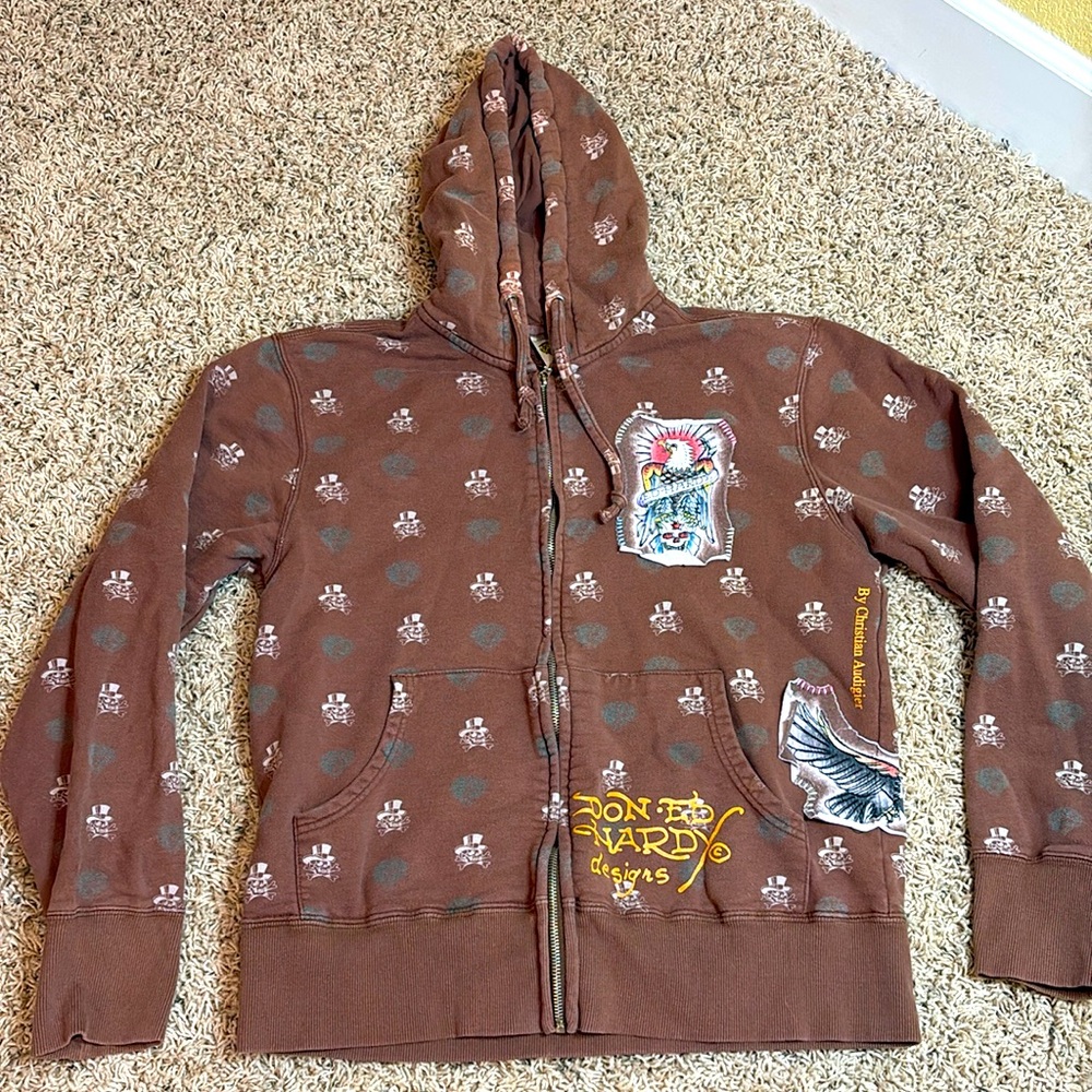 Ed Hardy Brown Zip Hoodie